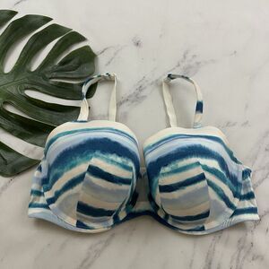 Cacique Cooling French Full Coverage Bra Size 40 DDD White Blue Stripe Underwire